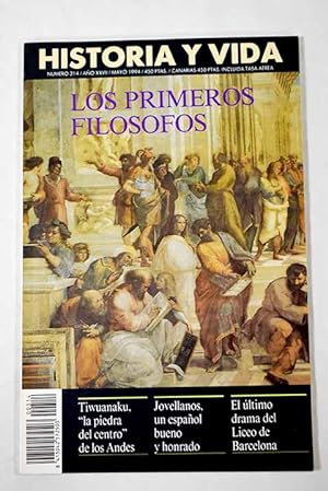 Image du vendeur pour Historia y Vida, Ao 1994, n 314:: Los primeros filsofos; La Cueva y la Universidad de Salamanca; Tiwuanaku, la piedra del centro; El ltimo drama del Liceo de Barcelona; Primavera de 1942: en ruta hacia Tobruk; Jovellanos, un espaol bueno y honrado; La primera voz india en el Parlamento britnico; La transicin y la reforma poltica en Espaa; Ghana, tres dcadas de independencia; La gran evasin del Regimiento de Transmisiones; Las escritoras Nobel: la cuadratura del crculo; El espionaje espaol en el siglo XVII; Aviones alemanes despus de la II Guerra Mundial; La Reforma Agraria en Espaa, de 1932 hasta hoy; El rock'n roll cumple cuarenta aos mis en vente par Alcan Libros