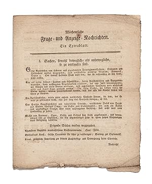 [Drop-title]: Wöchentliche Frage- und Anzeige-Nachrichten. Ein Extrablatt [Weekly Tidings in the ...