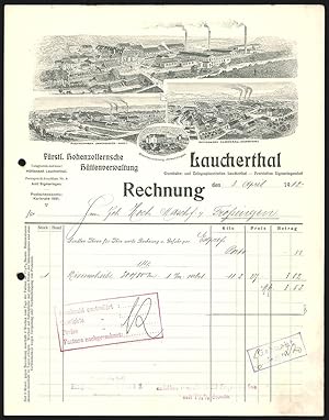 Rechnung Laucherthal 1912, Fürstlich Hohenzollernsche Hüttenverwaltung, Die Haupt- und zwei Filia...