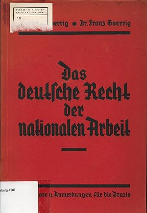 Seller image for Das deutsche Recht der nationalen Arbeit for sale by avelibro OHG