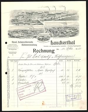 Rechnung Laucherthal 1912, Fürstlich Hohenzollernsche Hüttenverwaltung, Das Hauptwerk und zwei Fi...