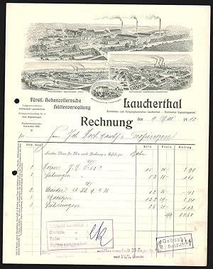 Rechnung Laucherthal 1912, Fürstlich Hohenzollernsche Hüttenverwaltung, Die Hauptfabrik und zwei ...