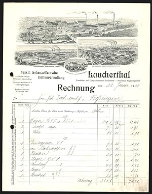 Rechnung Laucherthal 1912, Fürstlich Hohenzollernsche Hüttenverwaltung, Der Hauptbetrieb und zwei...