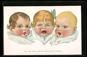 Bild des Verkufers fr Ansichtskarte Kinder mit Schnuller abgebildet, eins weint zum Verkauf von Bartko-Reher