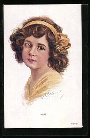 Künstler-Ansichtskarte Junges Mädchen mit gelbem Haarband