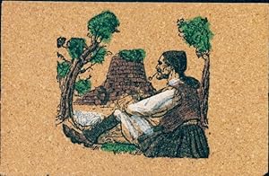 Leder Ansichtskarte / Postkarte Sardegna, Mann in italienischer Tracht, Pfeife, Bauer