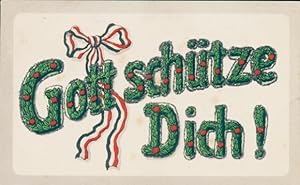 Glitzer Ansichtskarte / Postkarte Gott schütze Dich, Schleife, Kitsch