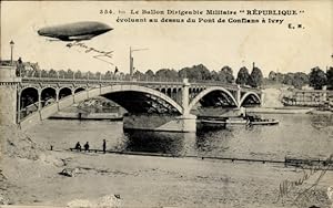 Ansichtskarte / Postkarte Ivry Val-de-Marne, Luftschiff Republique über der Brücke