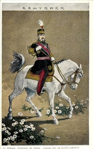 Ansichtskarte / Postkarte Meiji Tenno, Japanischer Kaiser, Portrait auf einem Pferd