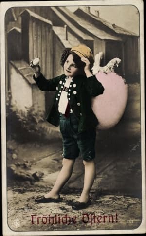 Ansichtskarte / Postkarte Glückwunsch Ostern, Junge mit Ostereiern, Huhn - NPG 1777