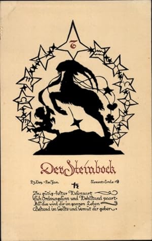 Scherenschnitt Ansichtskarte / Postkarte Sternzeichen Steinbock, Capricornus, 22. Dezember bis 20...