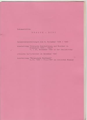 Imagen del vendedor de Dokumentation. Presse-Echo. Gedenkveranstaltungen zum 9. November 1938 / 1990. a la venta por Fundus-Online GbR Borkert Schwarz Zerfa