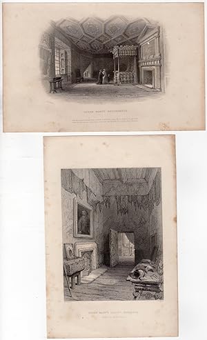 2-Antique Prints-QUEEN MARY-MURDER-BEDCHAMBER-EDINBURGH-Challis-Bartlett-1859