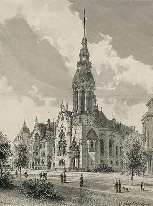 Leipzig, Stadtansicht, Leipzig. - Gesamtansicht - "Die neue Kirche und das Predigerhaus der evang...