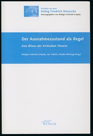 Bild des Verkufers fr Der Ausnahmezustand als Regel. Eine Bilanz der kritischen Theorie. (= Schriften aus dem Kolleg Friedrich Nietzsche.) zum Verkauf von Antiquariat Neue Kritik