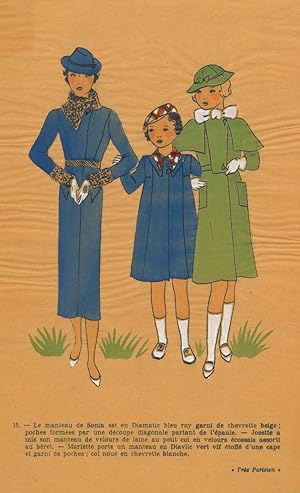 ART DÉCO. - Très Parisien. Muter mit zwei Töchtern in eleganter Reisekleidung.