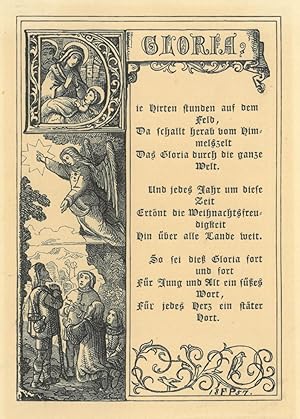 "Gloria. Die Hirten stunden auf dem Feld" usw. In der Initiale "D" die Geburt Jesu, darunter die ...