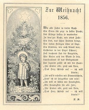 "Zur Weihnacht 1856. Wie alle Jahre in dieser Nacht" usw. Links das Jesuskind, daneben zwanzigzei...