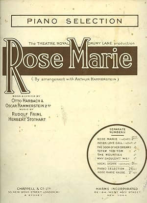 Bild des Verkufers fr Rose Marie | Piano Selection [Vintage Piano Solo Sheet Music] zum Verkauf von Little Stour Books PBFA Member