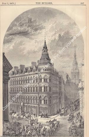 Seller image for 1871 : Mansion-House Buildings, London. John and John Belcher, Architects. An original page from The Builder. An Illustrated Weekly Magazine, for the Architect, Engineer, Archaeologist, Constructor, & Art-Lover. for sale by Cosmo Books