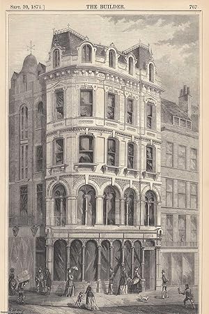Immagine del venditore per 1871 : London Street Architecture: House in St. Paul's Churchyard. Henry S. Legg, Architect. An original page from The Builder. An Illustrated Weekly Magazine, for the Architect, Engineer, Archaeologist, Constructor, & Art-Lover. venduto da Cosmo Books