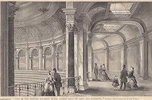 Bild des Verkufers fr 1871 : View in The Picture Gallery, Royal Albert Hall of Arts and Sciences. Colonel Scott, Director of The Works. An original page from The Builder. An Illustrated Weekly Magazine, for the Architect, Engineer, Archaeologist, Constructor, & Art-Lover. zum Verkauf von Cosmo Books