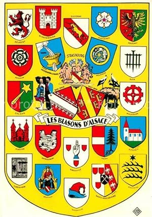 Postkarte Carte Postale 72682326 Wappen Blasons d Alsace Strasbourg Wissembourg Obernai Barr Than...