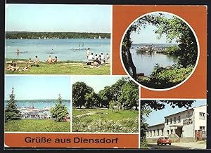 Ansichtskarte Diensdorf (Kr. Beeskow), am Strand, am Scharmützelsee, Seglerhafen, Parkanlagen, HO...