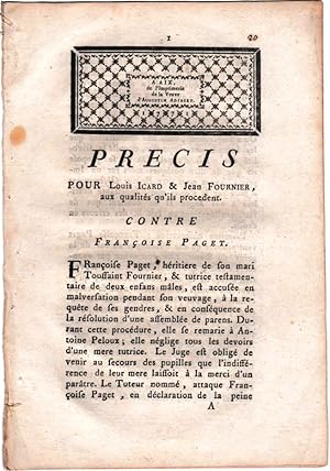 Imagen del vendedor de Precis Pour Louis Icard & Jean Fournier, aux qualits qu'ils procedent. Contre Franoise Paget. a la venta por ArturusRex