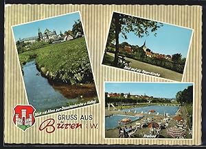 Immagine del venditore per Ansichtskarte Bren i. W., Blick v. d. Alme zur Jesuitenkirche u. Kolleg, Blick auf die Pfarrkirche, Freibad venduto da Bartko-Reher