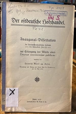 Der ostdeutsche Holzhandel. [Dissertation.]