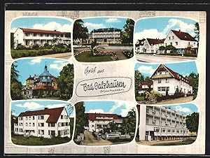 Ansichtskarte Bad Salzhausen, Kurhotel Sachs, Staatl. Kurhaus, Haus Christiansruh, Tannenhof, Ev....