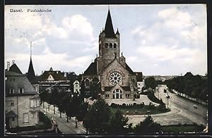 Ansichtskarte Basel, Strassenpartie mit Pauluskirche und Strassenbahn