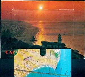 Leporello Ansichtskarte / Postkarte Calella Katalonien, Sonnenuntergang, Leuchtturm, Strand