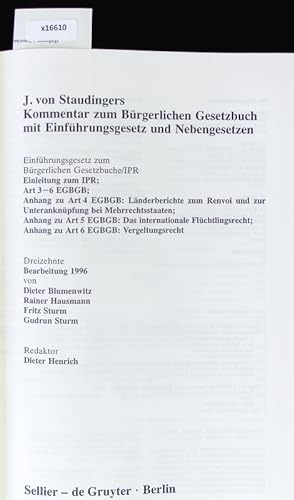 Immagine del venditore per Kommentar zum Brgerlichen Gesetzbuch mit Einfhrungsgesetz und Nebengesetzen. venduto da Antiquariat Bookfarm