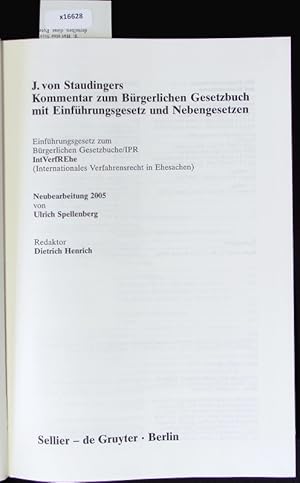 Seller image for Kommentar zum Brgerlichen Gesetzbuch mit Einfhrungsgesetz und Nebengesetzen. Einfhrungsgesetz zum Brgerlichen Gesetzbuche/IPR Int VerfREhe. (Internationales Verfahrensrecht in Ehesachen). for sale by Antiquariat Bookfarm