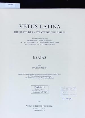 Seller image for Esaias. Vetus Latina. Die Reste der altlateinischen Bibel. for sale by Antiquariat Bookfarm