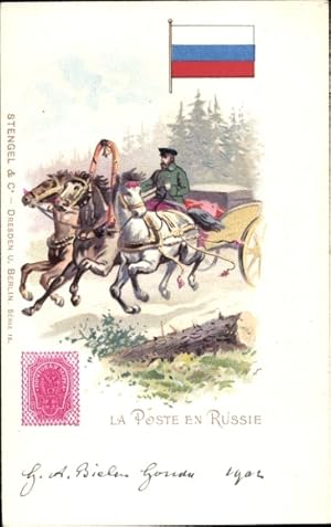 Briefmarken Litho Die Post in Russland, Russischer Briefträger, Troika