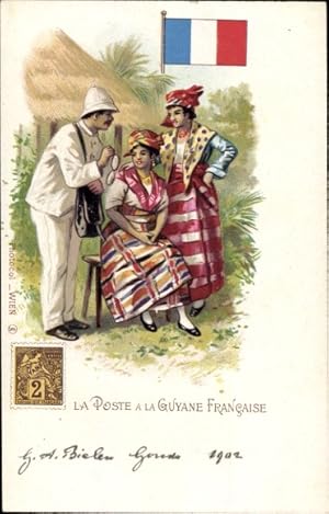Briefmarken Ansichtskarte / Postkarte Die Post in Französisch Guyana, Postbote, einheimische Frauen