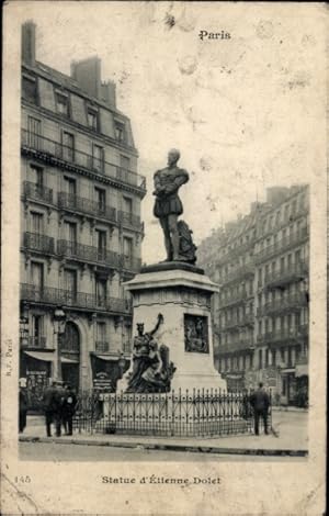 Ansichtskarte / Postkarte Paris V, Place Maubert, Statue von Étienne Dolet