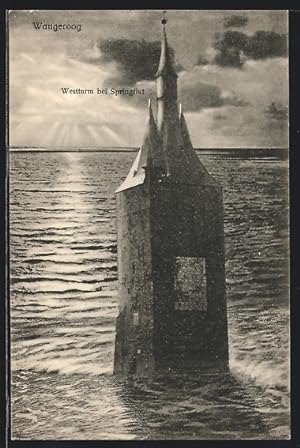 Bild des Verkufers fr Ansichtskarte Wangerooge, Westturm bei Springflut zum Verkauf von Bartko-Reher