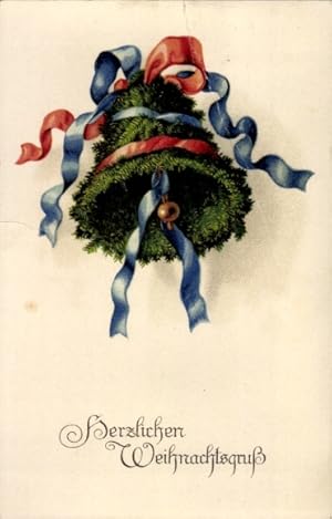 Ansichtskarte / Postkarte Glückwunsch Weihnachten, Glocke aus Tannengrün