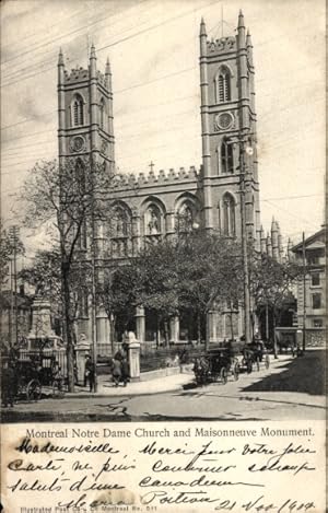 Ansichtskarte / Postkarte Montreal Québec Kanada, Notre-Dame-Kirche und Maisonneuve-Denkmal