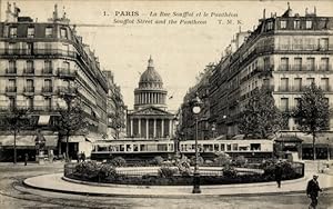 Ansichtskarte / Postkarte Paris V Panthéon, La Rue Soufflot, Pantheon, Straßenbahn