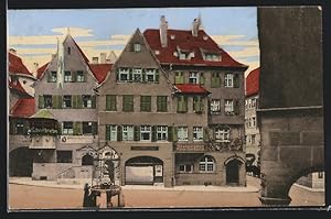 Bild des Verkufers fr Ansichtskarte Stuttgart, Restaurant Marie Beckstein und Hans im Glck-Brunnen zum Verkauf von Bartko-Reher