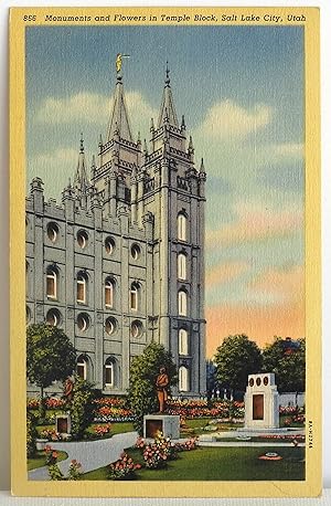 Bild des Verkufers fr Monuments and Flowers in Temple Block, Salt Lake City, Utah - Postcard zum Verkauf von Argyl Houser, Bookseller