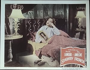 Image du vendeur pour Slightly French Lobby Card #8 1948 Dorothy Lamour holding photo of Don Ameche! mis en vente par AcornBooksNH