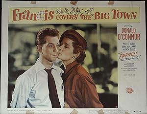 Imagen del vendedor de Francis Covers the Big Town Lobby Card #2 1953 Nancy Guild kissing Donald O'Connor! a la venta por AcornBooksNH