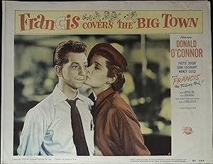 Bild des Verkufers fr Francis Covers the Big Town Lobby Card #2 1953 Nancy Guild kissing Donald O'Connor! zum Verkauf von AcornBooksNH