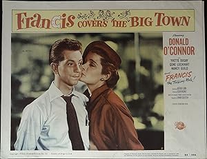 Imagen del vendedor de Francis Covers the Big Town Lobby Card #2 1953 Nancy Guild kissing Donald O'Connor! a la venta por AcornBooksNH